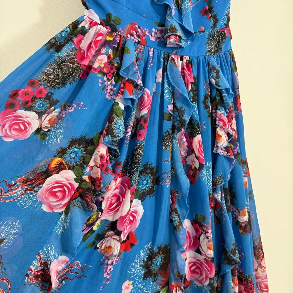 Boston Proper Blue Floral Ruffle Maxi Dress 8 Easter Spring Preppy Cottagecore - Picture 8 of 13